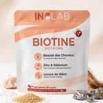 Un sachet de 60 gélules de BIOTIFORM, un Complexe cheveux comprenant Biotine, Levure de bière, Zinc & Sélénium, de la marque Inolab