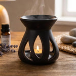 Brûleur de Cire en Céramique Noir pour Carré Fondant & Huiles Essentielles