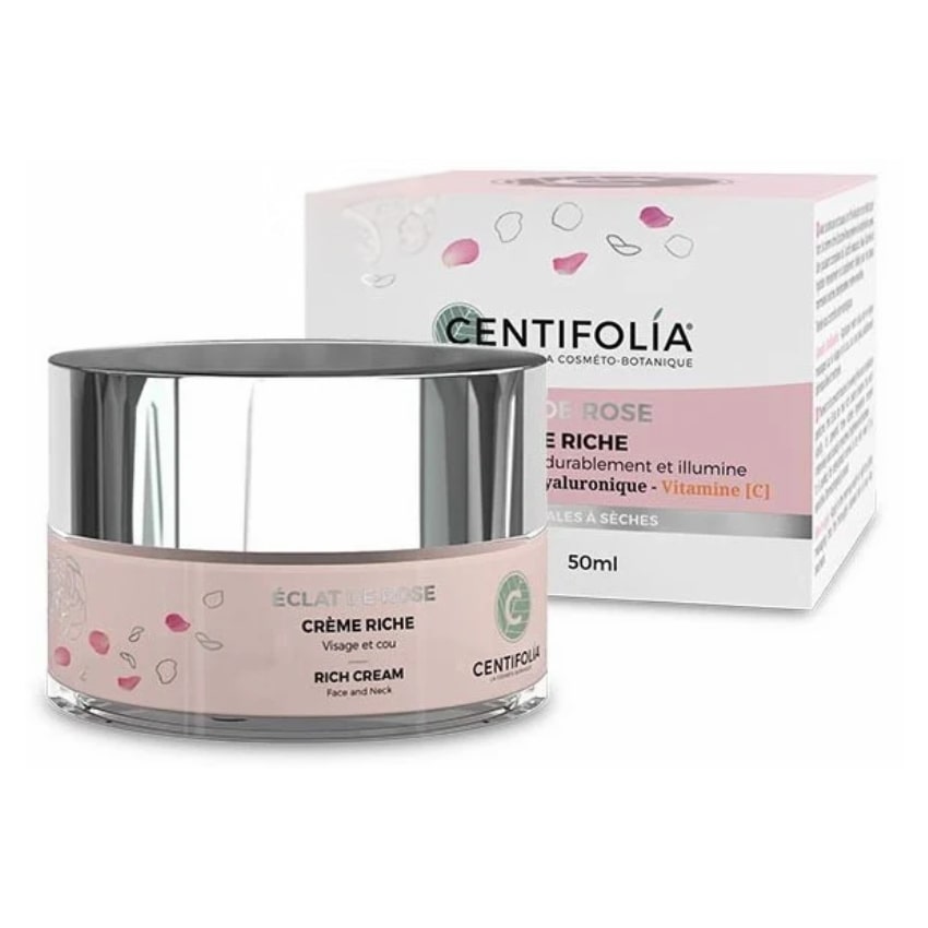 Un pot de Crème Riche Éclat de Rose de 50 ml de la marque Centifolia