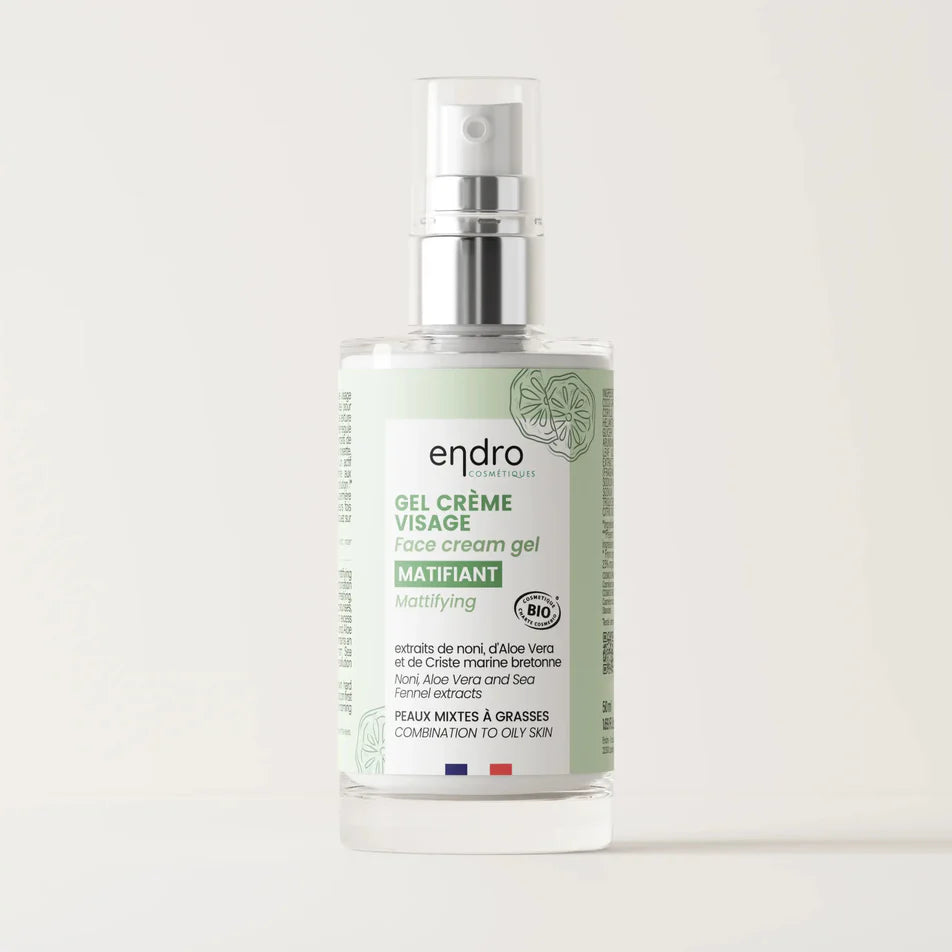 Un flacon de gel crème visage matifiant de la marque Endro