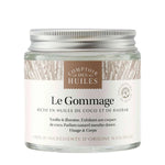 Un pot de gommage corps et visage de la marque comptoir des huiles