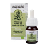 Un flacon Gouttes propolis et pepins de pamplemousse bio de 30 ml de la marque Aagaard