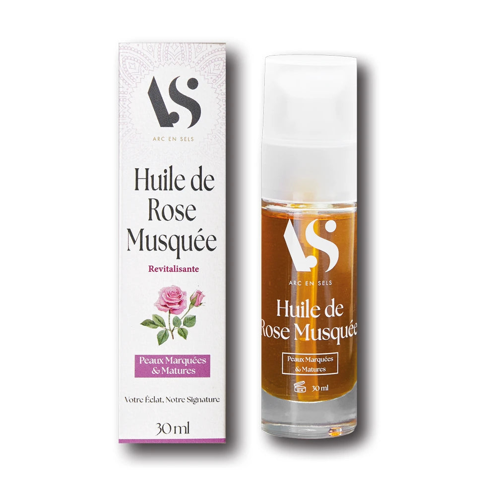 Une huile de rose musquée revitalisant de la marque arc en sels en 30 ml pour peaux marquées et matures