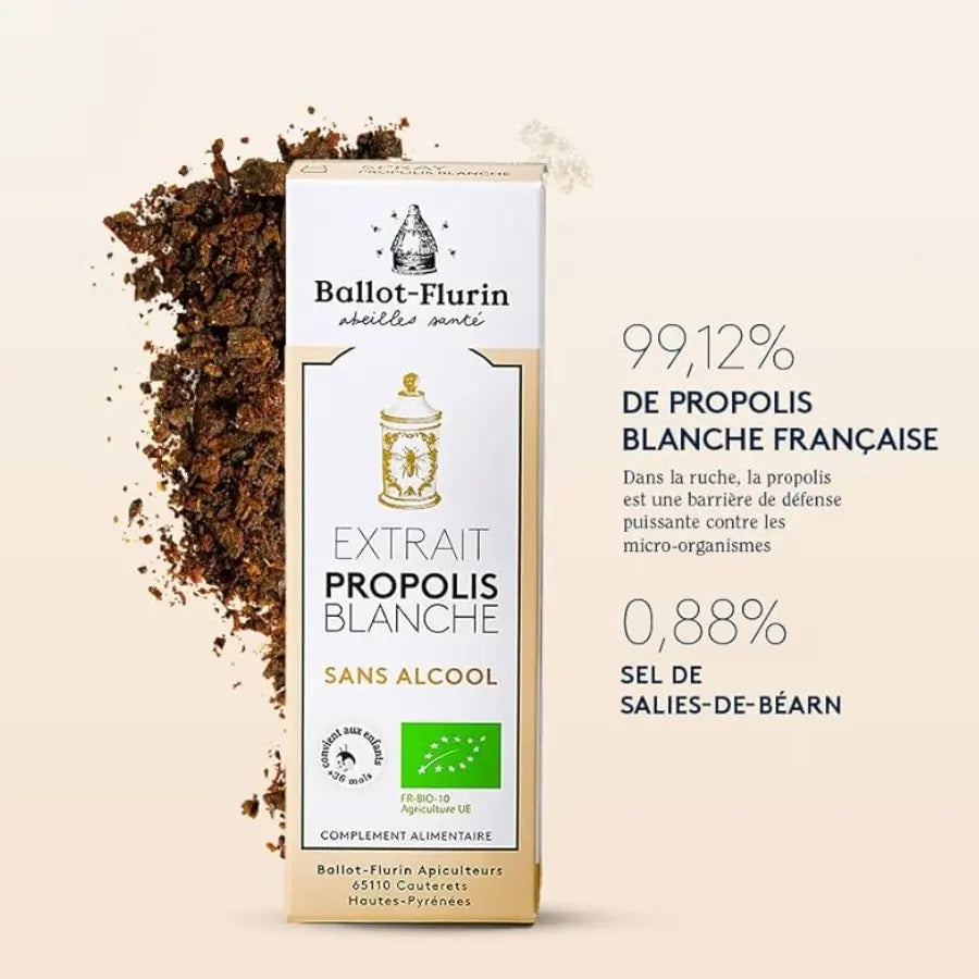 Les ingrédients de l'extrait de Propolis Blanche Bio Sans Alcool Ballot-Flurin