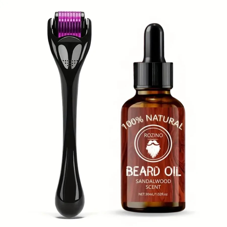 Le kit complet avec un Beard Roller et une huile de Ricin de 30 ml