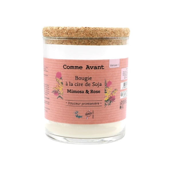 Bougie à la cire de soja mimosa & rose - Comme Avant