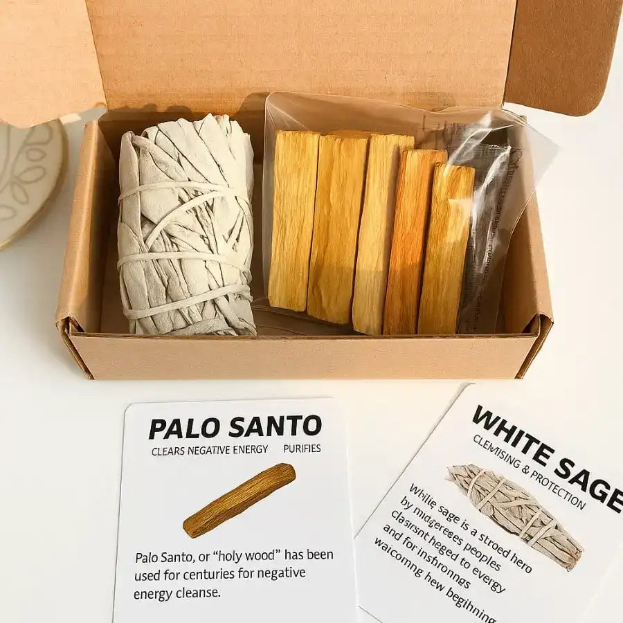 Un Mini coffret de Purification avec 1 Sauge Blanche & 5 Palo Santo