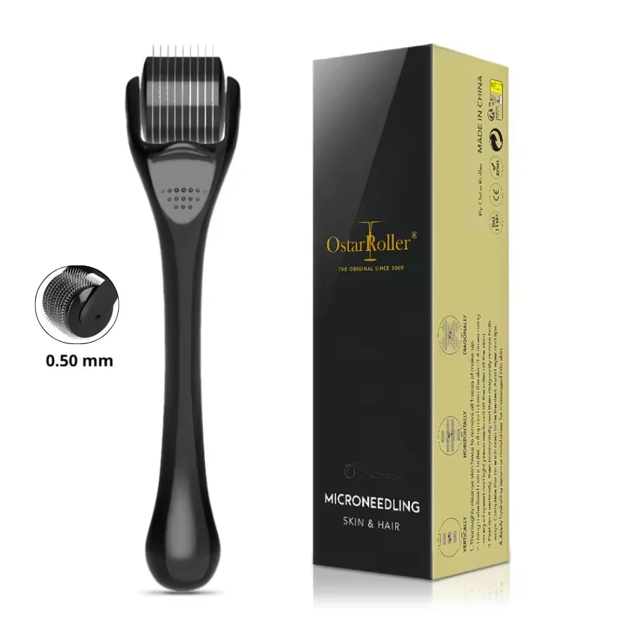 Photo du Dermaroller Barbe beard roller de 0,50 mm Noir et son emballage premium