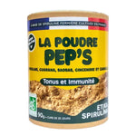 Une boite de poudre Pep’s bio, de 90 g de spiruline en poudre, de la marque Etika Spirulina