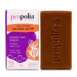 Un pain de savon solide propolis, miel et karité de 100g de la marque Propolia