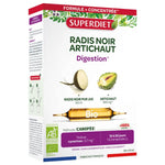 Un coffret de radis noir et artichaut bio de 20 ampoules de 15 ml de la marque Superdiet