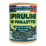 Une boite de Spiruline bio en paillettes (origine France) de 90 g de la marque Etika Spirulina