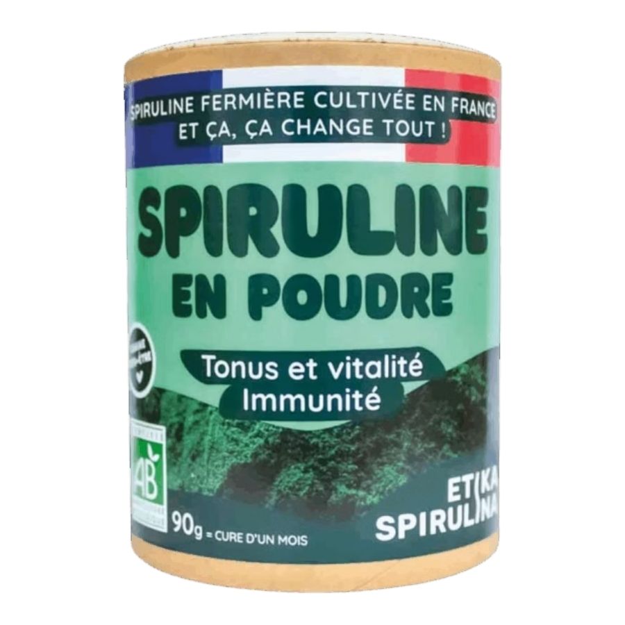 Une boite de Spiruline bio en poudre (origine France) de 90 g de Etika Spirulina
