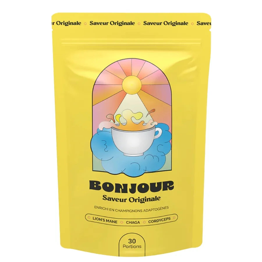Un sachet de Bonjour Drink Super Café aux champignons adaptogènes, Saveur Originale