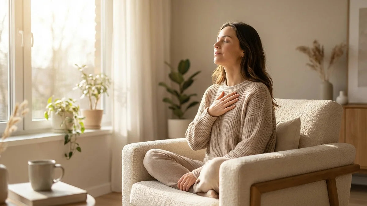 Personne pratiquant la respiration profonde pour réduire une tension artérielle élevée de 17/10