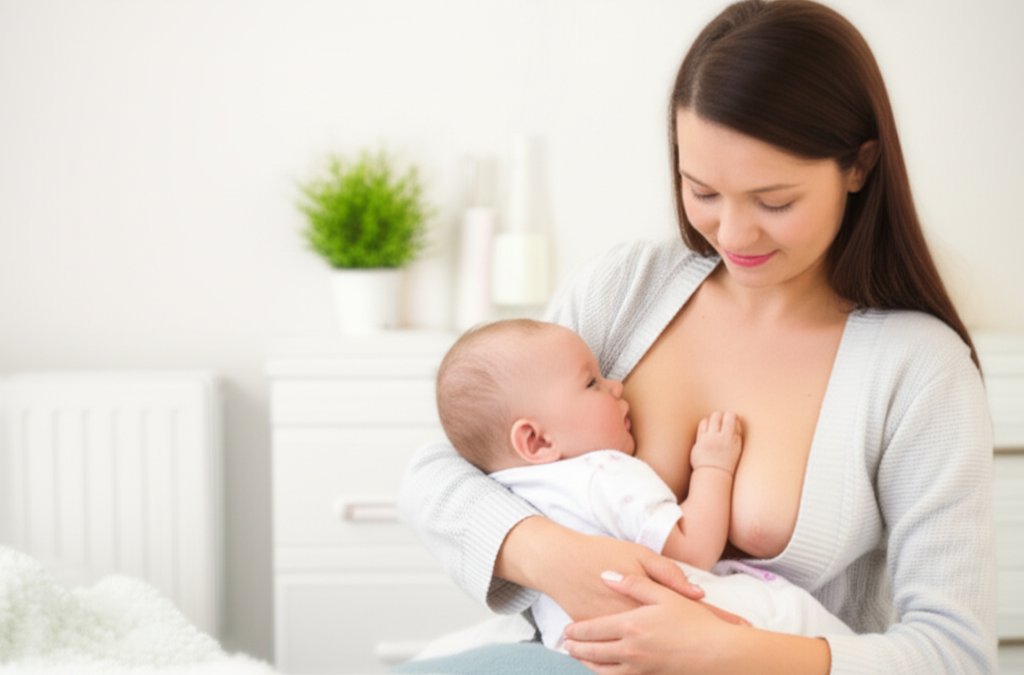 Une femme donnant le sein à son bébé