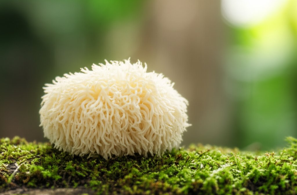 Un champignon lion's mane dans la fôret