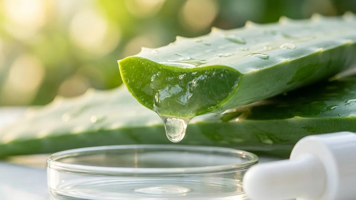 Gel d'aloe vera frais pour le soin du visage, feuille translucide exposée en gros plan