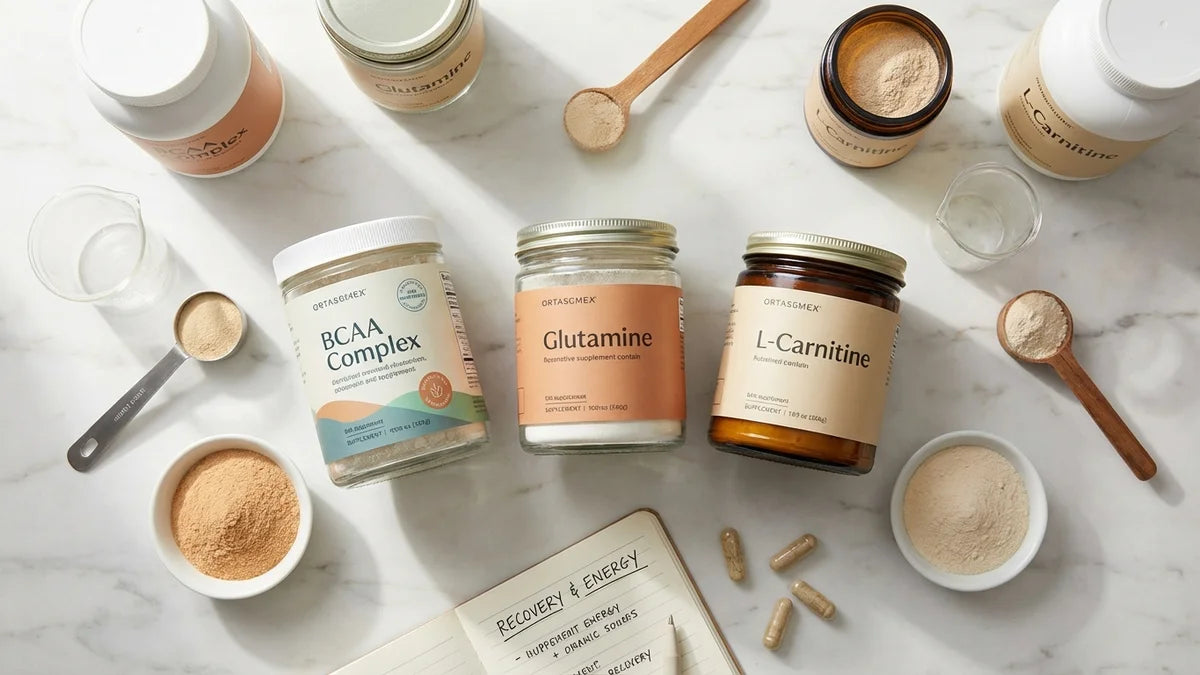 Suppléments d'acides aminés organisés : BCAA, glutamine et L-carnitine pour optimiser vos objectifs fitness