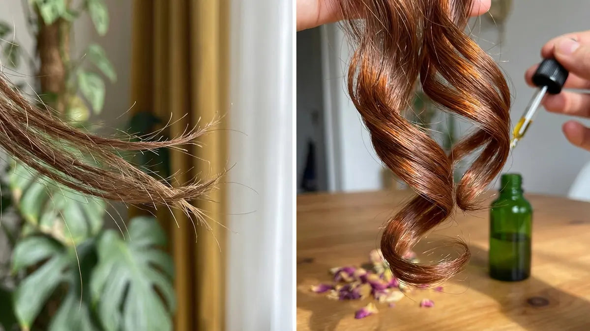 Cheveux abîmés et secs transformés en cheveux brillants après coloration végétale
