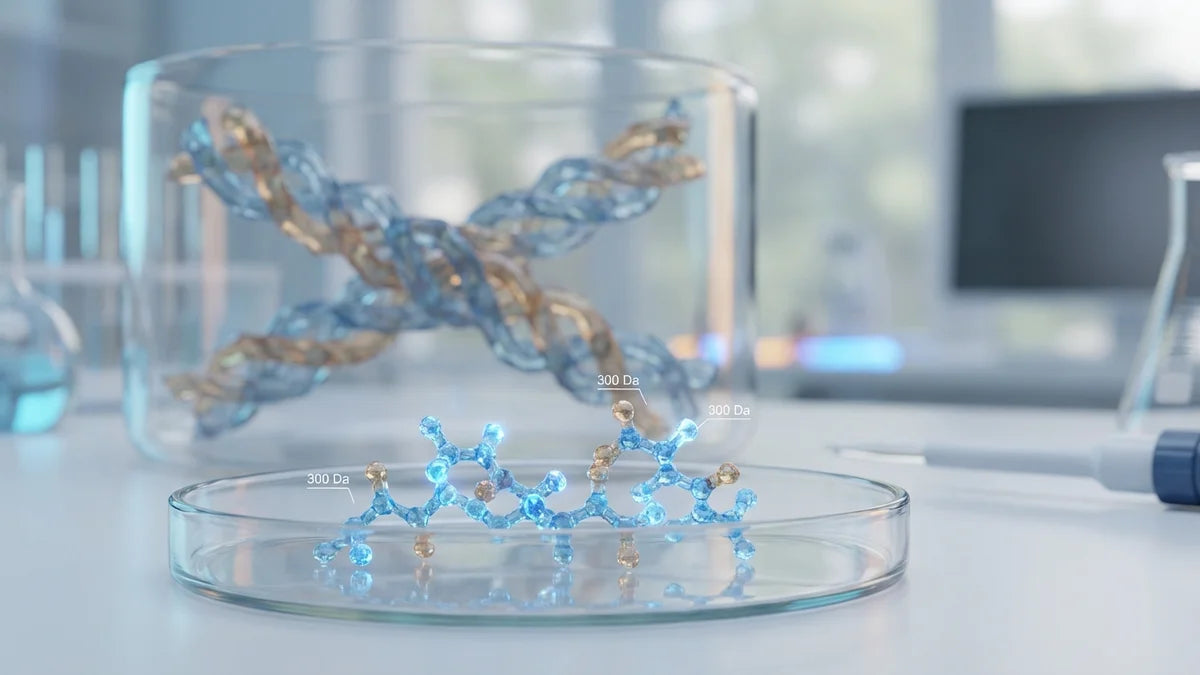 Molécules de collagène marin et tripeptides en structure cristalline sous microscope en laboratoire