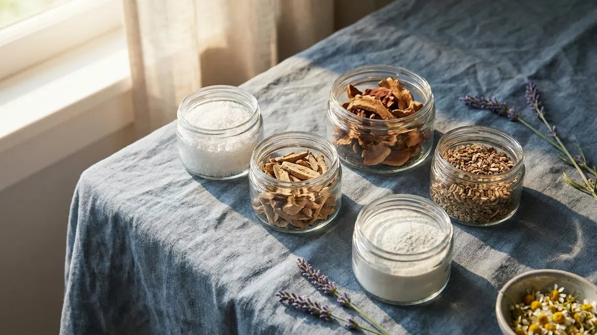 Ingrédients naturels pour sommeil : magnésium, ashwagandha, reishi, valériane et L-theanine