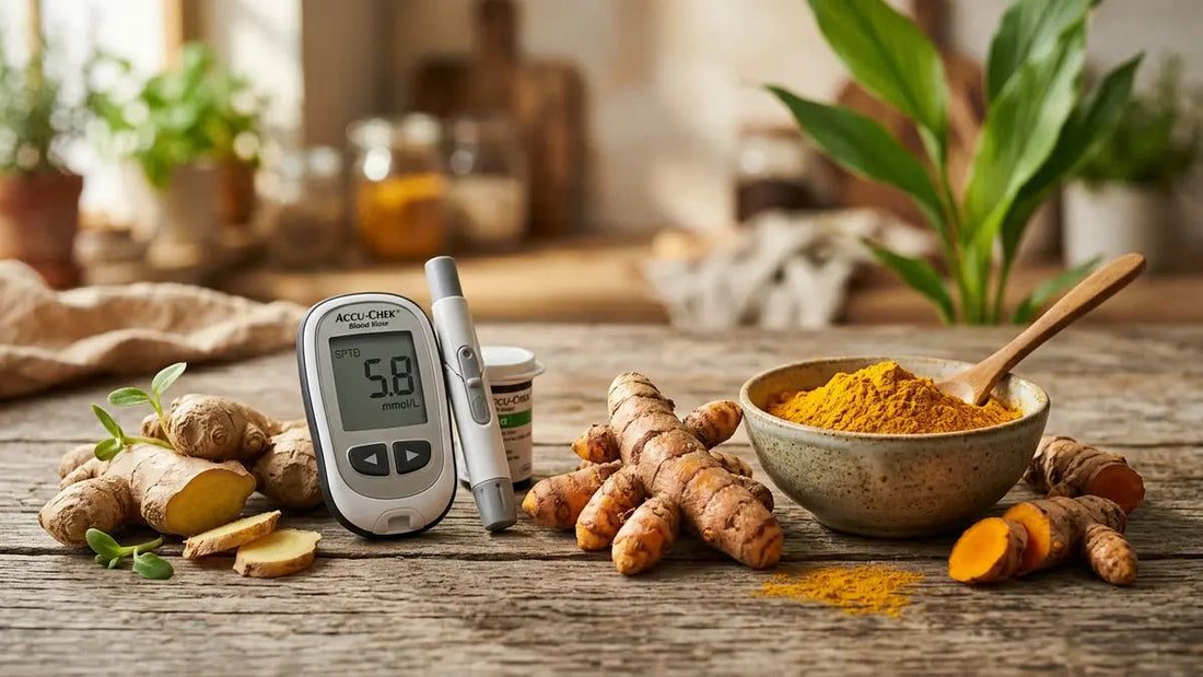 Curcuma et curcumine avec glucomètre pour contrôle glycémie diabète