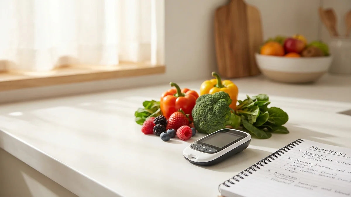 Lecteur de glycémie avec légumes frais pour réduire naturellement le taux de sucre sanguin