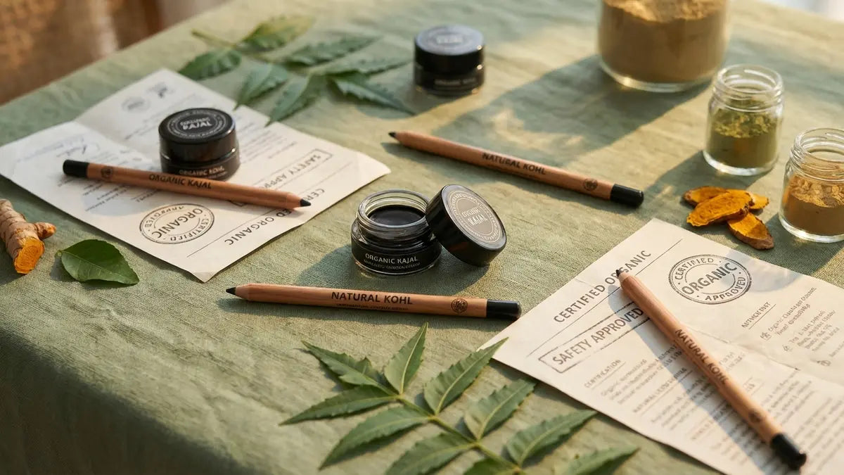 Khôl naturel bio sans plomb avec ingrédients botaniques et certifications de sécurité