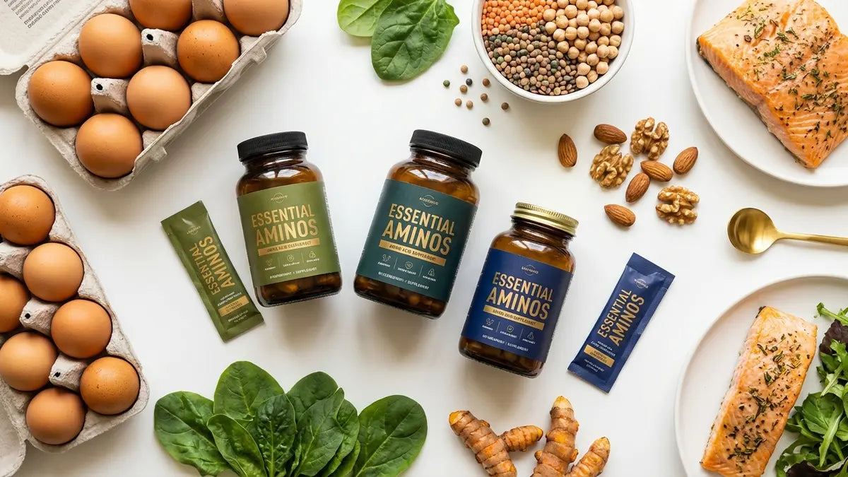 Acides aminés essentiels et aliments protéinés : œufs, légumineuses, noix et poisson