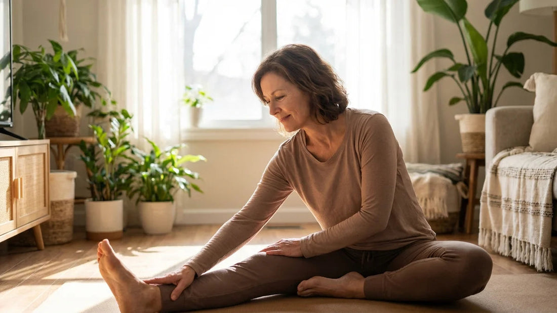 Femme mature pratiquant le yoga pour perdre du poids naturellement à la ménopause