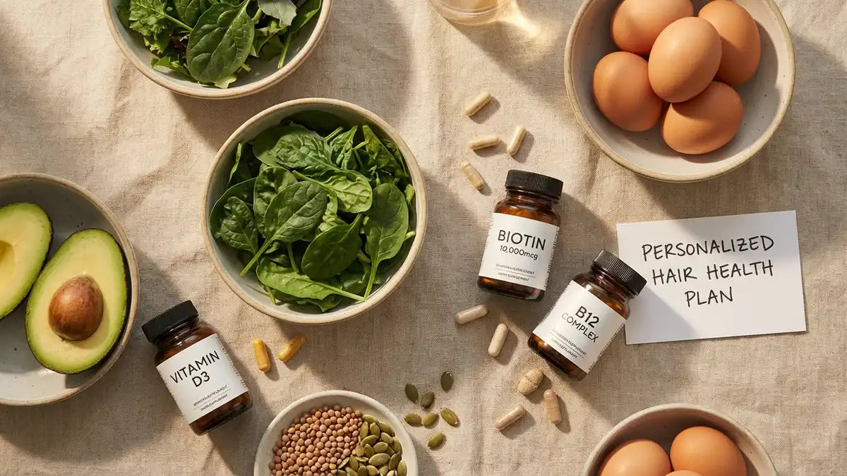 Compléments alimentaires et aliments riches en fer, vitamine D et B12 contre la chute des cheveux