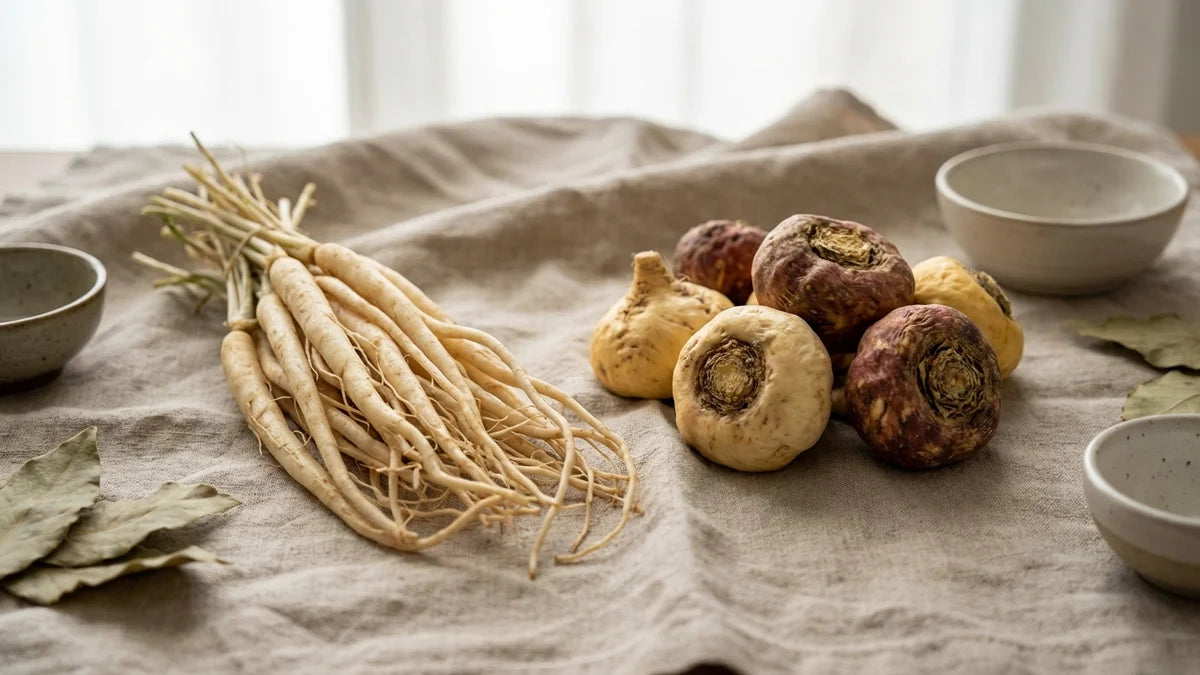 Racines de Shatavari et Maca pour booster la fertilité, comparaison botanique