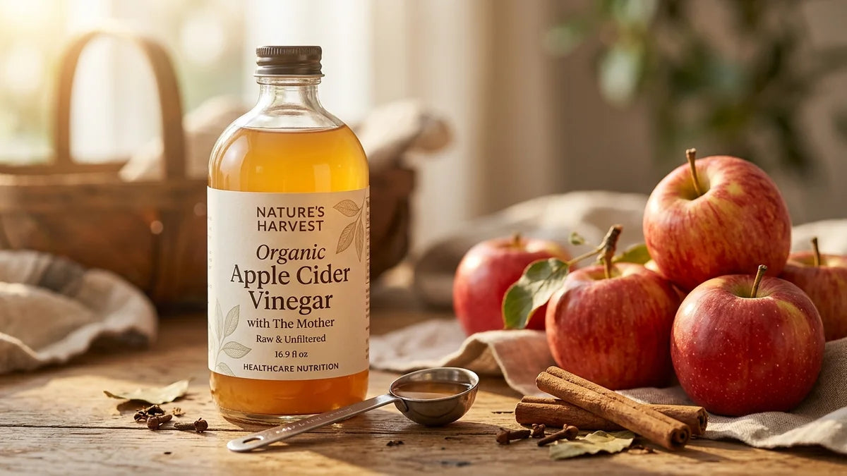 Vinaigre de cidre en verre avec pommes et cannelle pour diabète