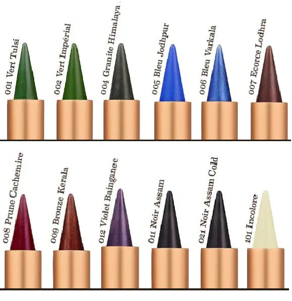 La palette des 12 couleurs disponibles dans la gamme kajal soultree