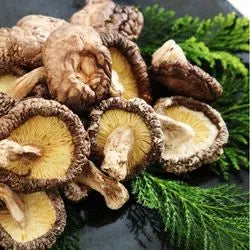 Des champignons shiitaké posés sur une table en vrac