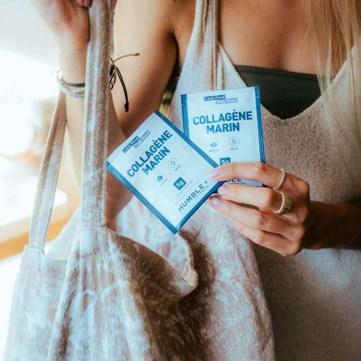 Sachet Collagène Marin Humble+ 5g blanc et bleu, complément alimentaire 30 doses