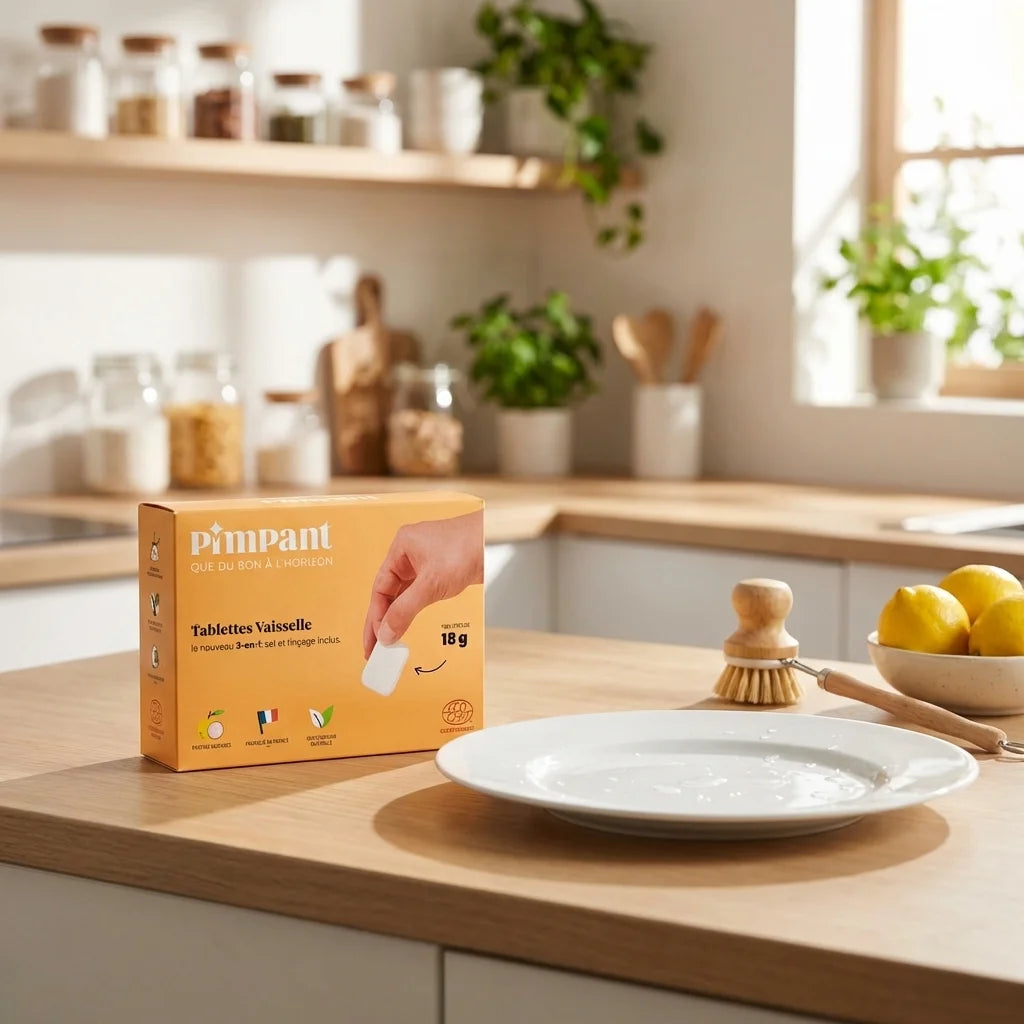 Tablettes lave-vaisselle écologique Pimpant sans plastique dans cuisine moderne