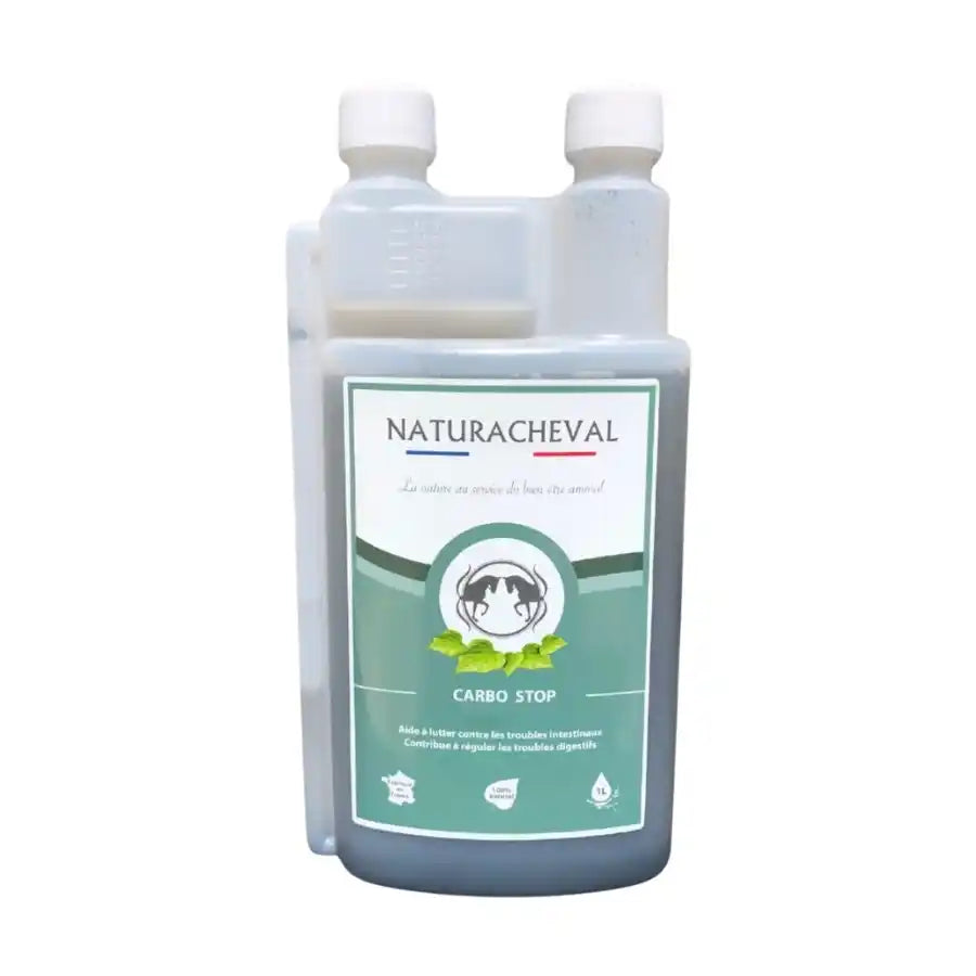 Un bidon de 1 L de carbo'stop de la marque naturacheval
