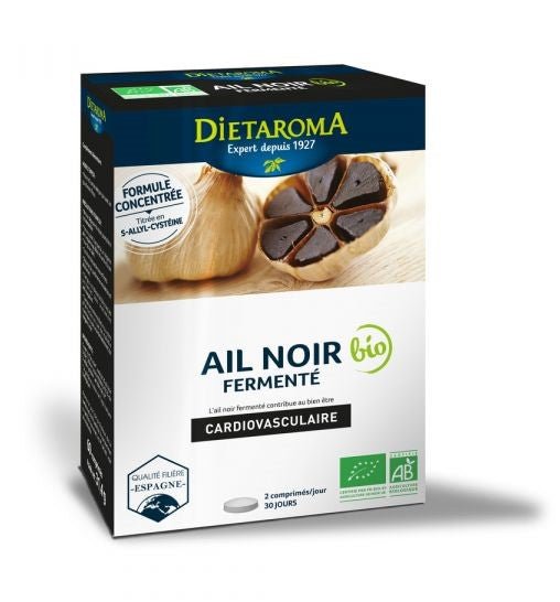 Une boite d'Ail Noir Fermenté Bio Dietaroma qui permet de lutter contre le mauvais cholestérol et favoriser le bon cholestérol.