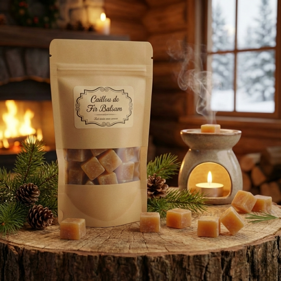 Sachet de cubes d'ambre "Impérial" avec gousses de vanille sur bois.