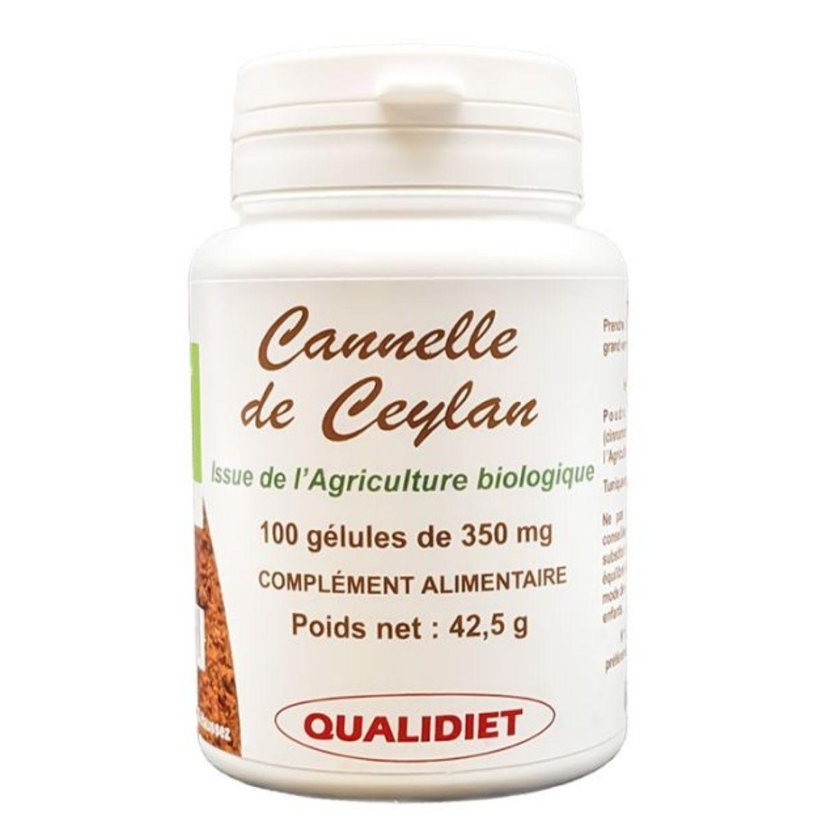 Un pot de cannelle de ceylan en gélules de la marque qualidiet