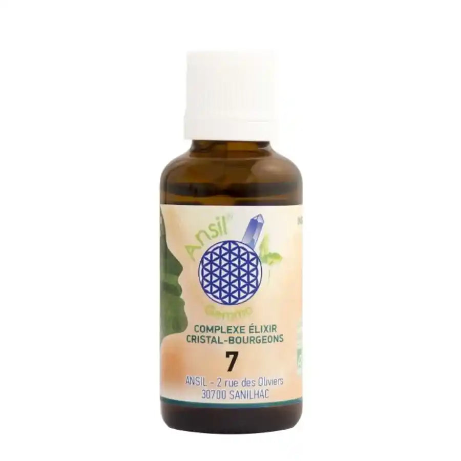 Un flacon de 30 ml de Complexe bio n°7 de Lapis-Lazuli, Noyer, Orme et Cèdre de la marque ANSIL