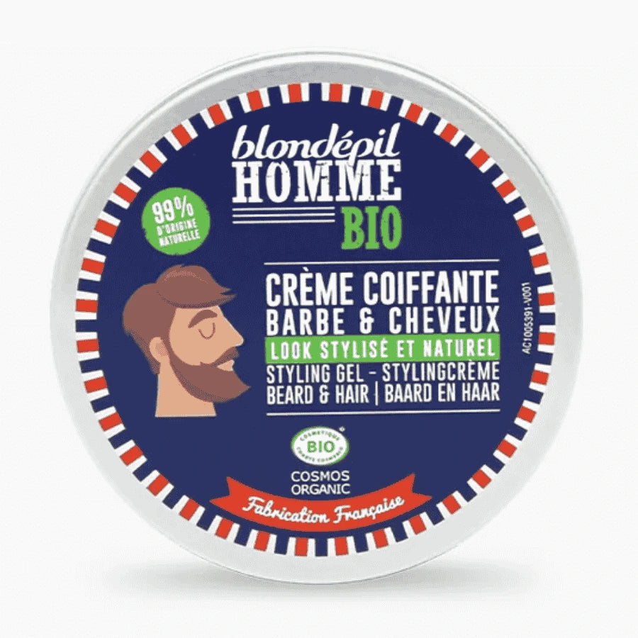 Crème coiffante barbe et cheveux de la marque blondépil. 