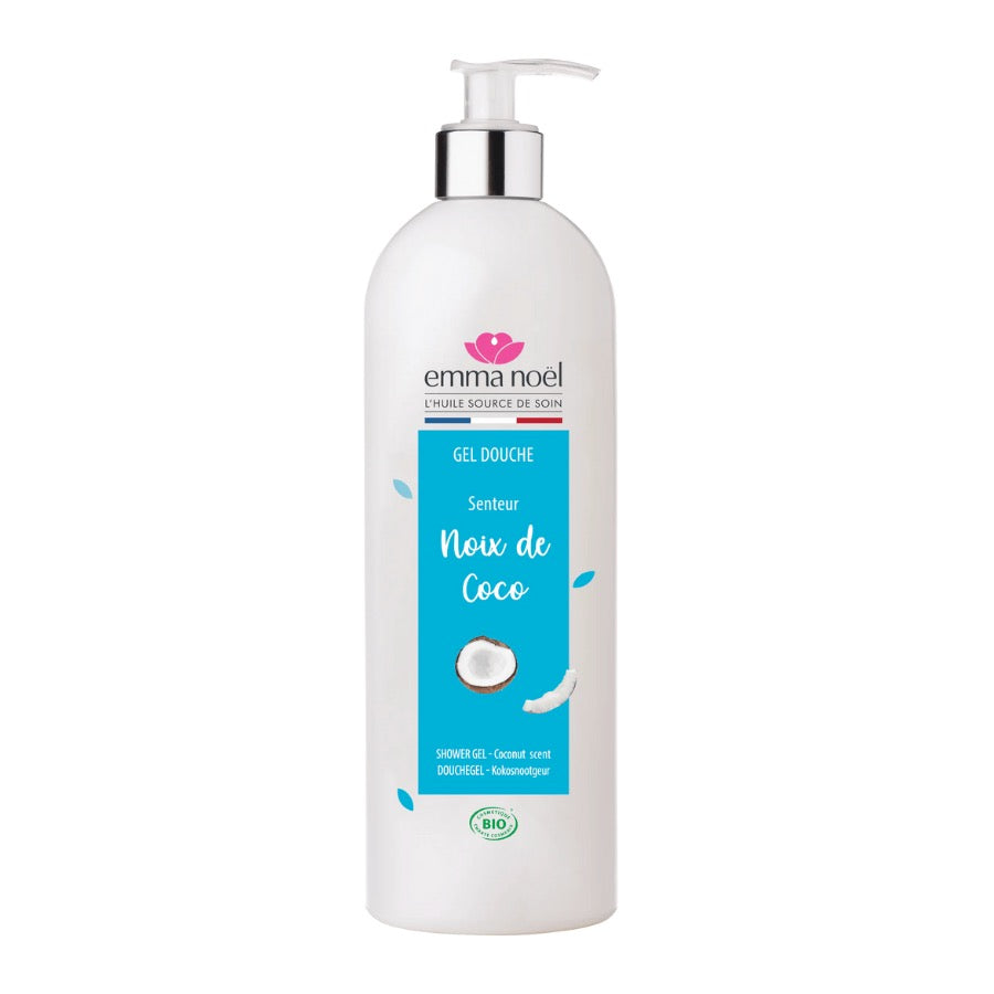 Un gel douche d'un format de 1L de la marque Emma Noël à la coco bio.