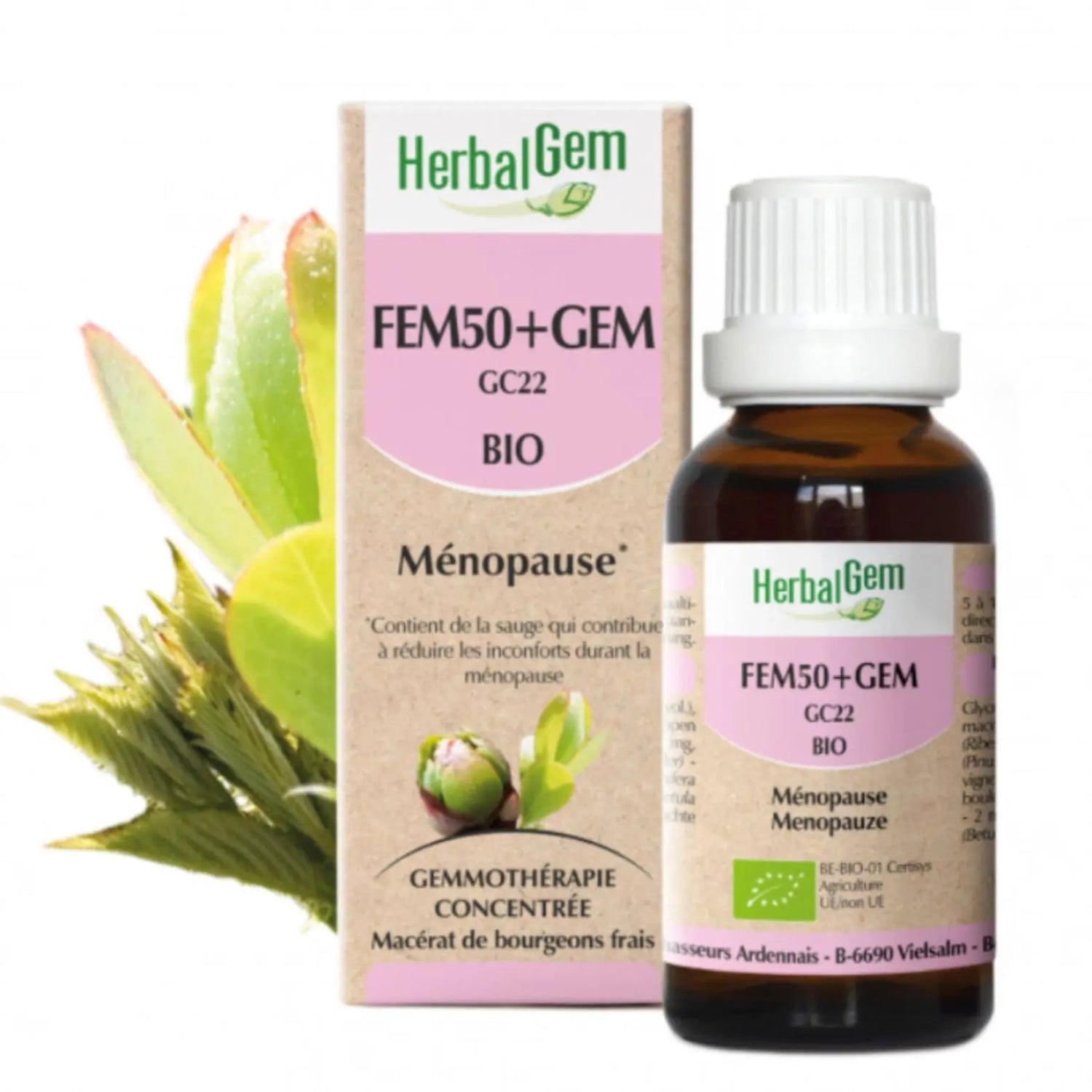 Un flacon de 30 ml de Fem50+ Gem Bio de la marque Herbalgem
