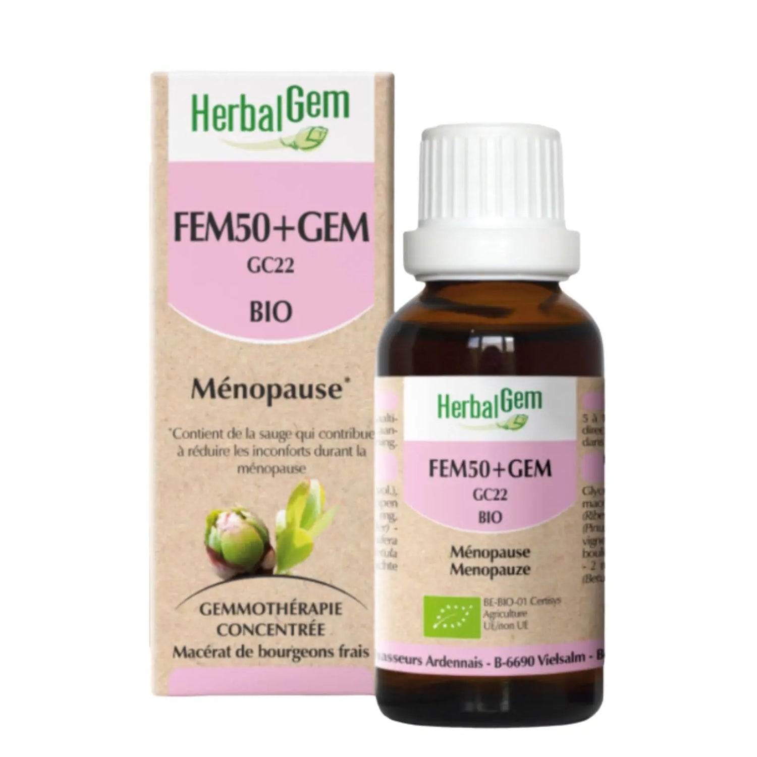 Un flacon de 30 ml de Fem50+ Gem Bio de la marque Herbalgem