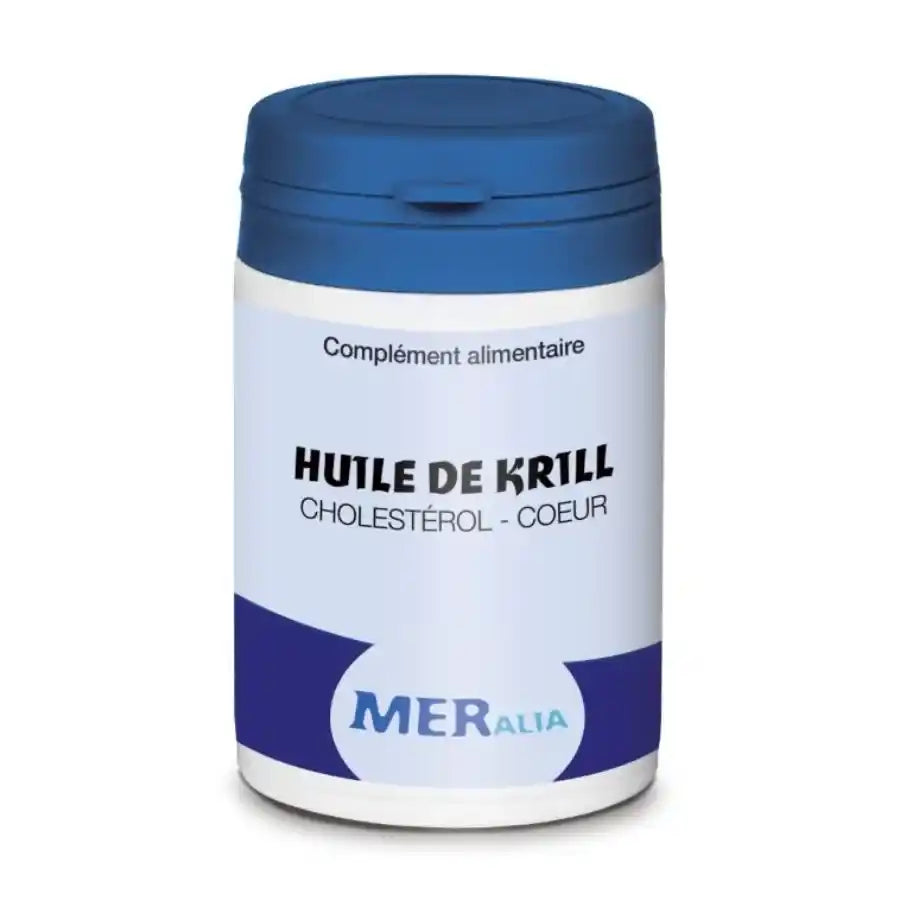 Une boîte de 30 capsules d'huile de krill complément alimentaire meralia cholestérol-coeur