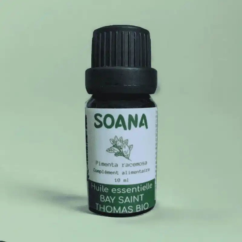 Flacon de 10 ml de l'huile essentielle Bay Saint Thomas bio de la marque Soana