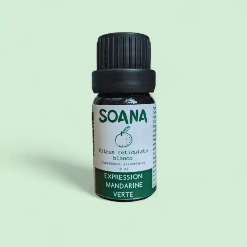 Flacon de 10 ml d'huile essentielle de Mandarine verte de la marque Soana